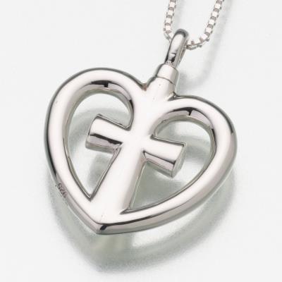 sterling silver heart and cross cremation pendant necklace
